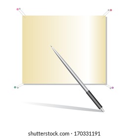 Subjects for study and business , paper, pens and pins, on a white background