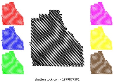 Condado de Sublette, Estado de Wyoming (condado de los Estados Unidos de América, Estados Unidos de América, EE.UU.) mapa de ilustración vectorial, dibujo garabato Mapa de Sublette