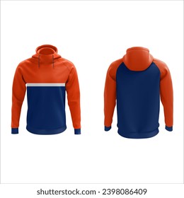 sublimated print zipper and pullover hoodie sweatshirt long sleeve with clipping path, mockup for print, isolated on white background. Template sport winter clothes.