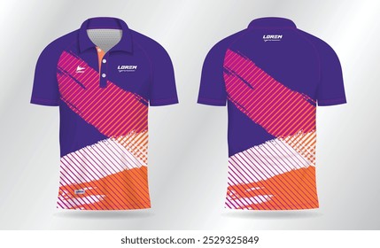 Sublimation blue pink and orange polo shirt mockup template design for badminton jersey, tennis, soccer, football or sport uniform