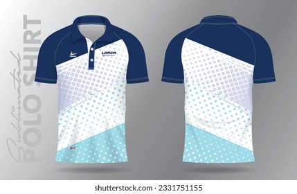 Sublimation blue Polo Shirt mockup template design for badminton jersey, tennis, soccer, football or sport uniform