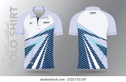 Sublimation blue Polo Shirt mockup template design for badminton jersey, tennis, soccer, football or sport uniform