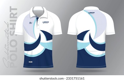 Sublimation blue Polo Shirt mockup template design for badminton jersey, tennis, soccer, football or sport uniform