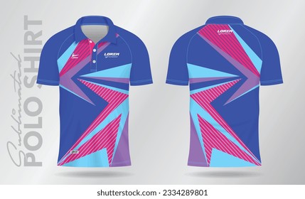 Sublimation blue purple pink Polo Shirt mockup template design for badminton jersey, tennis, soccer, football or sport uniform