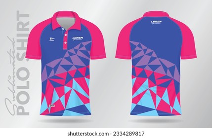 Sublimation blue purple pink Polo Shirt mockup template design for badminton jersey, tennis, soccer, football or sport uniform