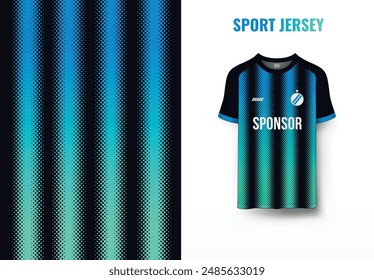 Sublimation design for sports jersey with black lines and blue-green gradient