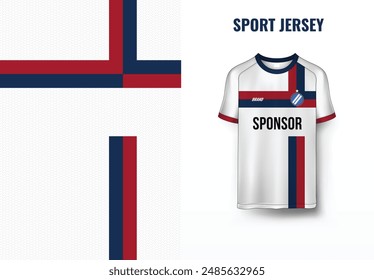 Diseño de sublimación para jersey deportivo con rayas rojas y navy