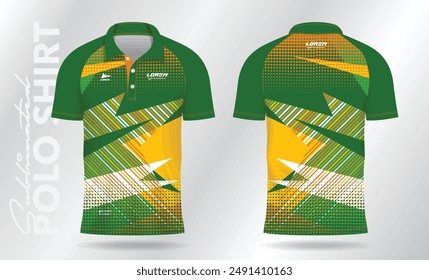 sublimation green and yellow polo shirt mockup template design for badminton jersey, tennis, soccer, football or sport uniform