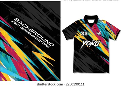 diseño de jersey sublimación banda colorida estilo deportivo abstracto trueno simple fondo moderno llamativo