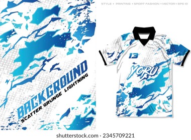 Sublimationsjersey Design Grunge abstrakte blaue geometrische Blitzstreifen sportive Hintergrund Blau-weißen Tarnflage Splash Splattmuster Vektorgrafik Riss Basketball-Fußball-Vorlage