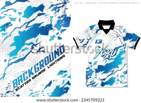 sublimation jersey design grunge abstract blue geometric lightning stripes sporty background blue white camouflage splash splatter pattern vector illustration crack basketball football template