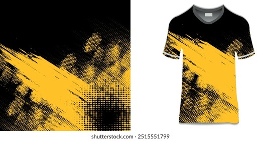 Sublimación Jersey Diseño Grunge Cepillo Amarillo Negro Halftone Deportivo Moderno Carreras Abstracto Horror Líneas llamativas Motorsport Etiqueta engomada del coche Livery Game Esport Moderno