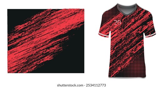 sublimação jersey design grunge escova vermelho preto meio-tom esportivo moderno corrida abstrata horror linhas chamativas carro autosport adesivo livery jogo esport.eps10