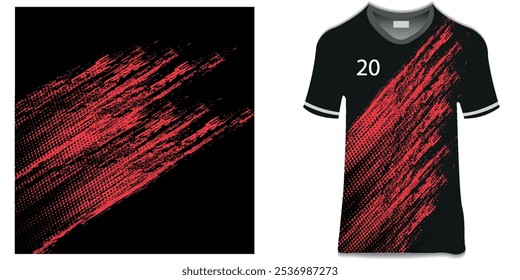 sublimação jersey design grunge escova vermelho preto meio-tom esportivo moderno corrida abstrata horror linhas chamativas carro autosport adesivo livery jogo esport.