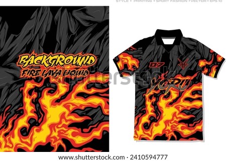 Sublimation jersey design modern fire flame lava liquid abstract design black red orange background template grunge burn gaming sports style