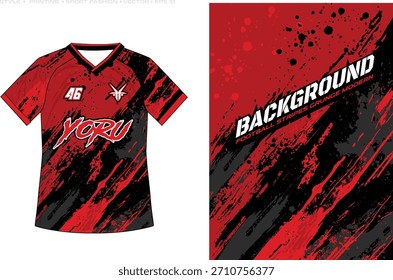 Sublimationstrikot Design rot schwarz Farbe Spritzer Schmutzspritzer Flecken Pinsel Grunge Streifen sportlich Vektorhintergrund