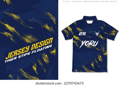 jersey de sublimación diseño tigre estriba grunge azul amarillo desgaste casual fútbol baloncesto ciclismo patrón deportivo