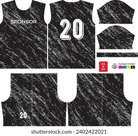 Sublimación Jersey Fullprint Tshirt Negro y corto negro uniforme tamaño M Vector. Archivo listo para imprimir y mostrar.