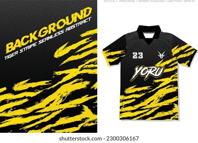 sublimation jersey shirt design tiger stripe yellow black modern pattern sports and casual wear brush vector style, soccer, football, cycling, running, basketball, volleyball, baseball