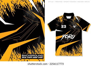 sublimation jersey t shirt design stripe car decal pattern sharp sport pattern banner glitch style yellow black jersey t shirt design vector