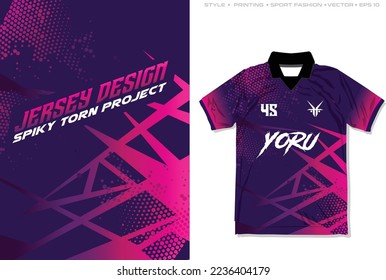 Sublimation jersey t-shirt design template spiky with halftone pattern vector  background for football futsal soccer fishing rugby cycling event gaming esport motocross sport