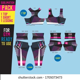 sublimation pack of leggings pant,short pants,top vector for gym with mold ready to use