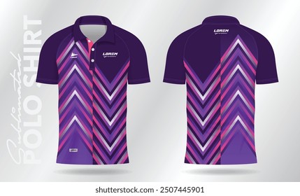 Sublimation purple and pink polo shirt mockup template design for badminton jersey, tennis, soccer, football or sport uniform