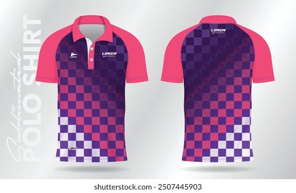 Diseño de Plantilla de maqueta de polo púrpura y rosa de sublimación para camiseta de bádminton, tenis, fútbol, fútbol o uniforme deportivo