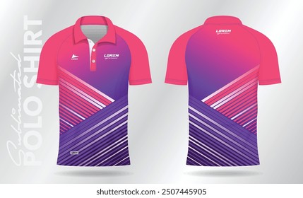 Sublimation purple and pink polo shirt mockup template design for badminton jersey, tennis, soccer, football or sport uniform