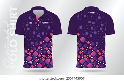 Sublimation purple and pink polo shirt mockup template design for badminton jersey, tennis, soccer, football or sport uniform