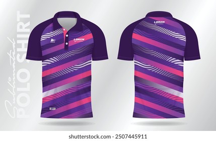 Sublimation purple and pink polo shirt mockup template design for badminton jersey, tennis, soccer, football or sport uniform