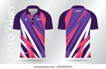 Sublimation purple and pink polo shirt mockup template design for badminton jersey, tennis, soccer, football or sport uniform