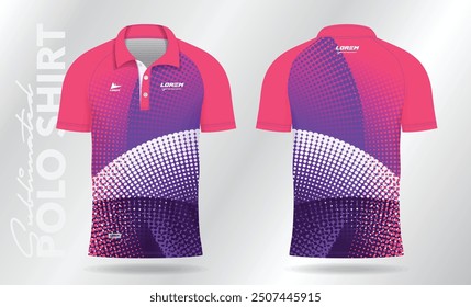 Sublimation purple and pink polo shirt mockup template design for badminton jersey, tennis, soccer, football or sport uniform