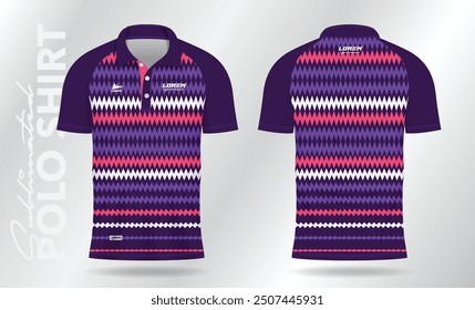 Sublimation purple and pink polo shirt mockup template design for badminton jersey, tennis, soccer, football or sport uniform