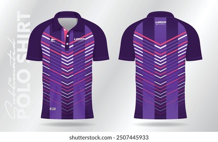 Sublimation purple and pink polo shirt mockup template design for badminton jersey, tennis, soccer, football or sport uniform