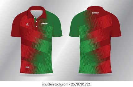 Sublimation red and green polo shirt mockup template design for badminton jersey, tennis, soccer, football or sport uniform