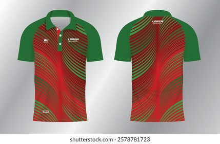 Sublimation red and green polo shirt mockup template design for badminton jersey, tennis, soccer, football or sport uniform