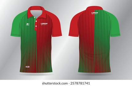 Sublimation red and green polo shirt mockup template design for badminton jersey, tennis, soccer, football or sport uniform