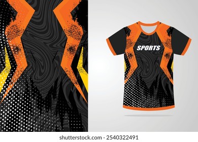 sublimação esportes jersey design vetor ilustração em preto laranja e amarelo cor