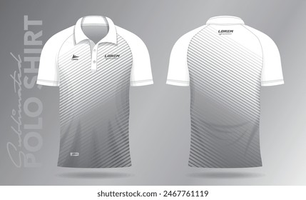 Sublimation white polo shirt mockup template design for badminton jersey, tennis, soccer, football or sport uniform