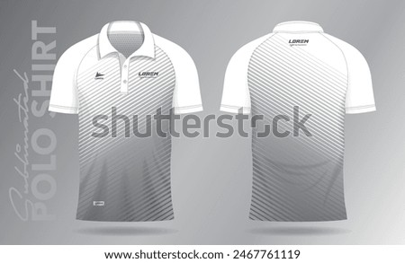 Sublimation white polo shirt mockup template design for badminton jersey, tennis, soccer, football or sport uniform