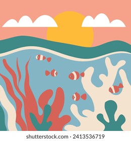  Sublime Beauty of a Coral Reef at Sunrise, where the Vibrant Spectrum of Marine Life Unfurls in a Ballet of Colors, Illuminating the Underwater World with a Captivating Dawn of Aquatic Splendor