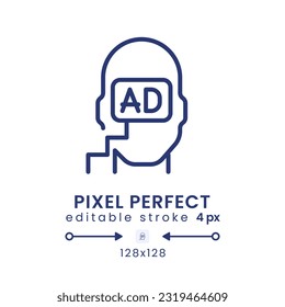 Subliminal advertising linear desktop icon. Consumer behavior. Marketing message. Pixel perfect 128x128, outline 4px. GUI, UX design. Isolated user interface element for website. Editable stroke