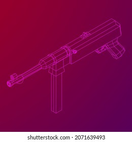 Pistola de armas de fuego subautomáticas. Ilustración vectorial de malla baja de malla de malla de alambre.