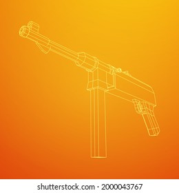 Subametralladora alemana MP 40 mundial 2 pistola de armas de fuego. Ilustración vectorial de malla baja de malla de malla de alambre.