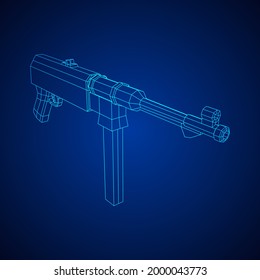 Subametralladora alemana MP 40 mundial 2 pistola de armas de fuego. Ilustración vectorial de malla baja de malla de malla de alambre.