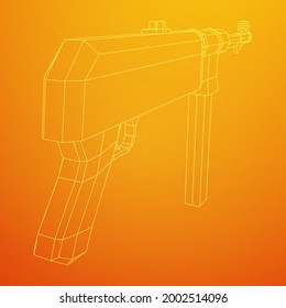 Subametralladora alemana MP 40 mundial 2 pistola de armas de fuego. Ilustración vectorial de malla baja de malla de malla de alambre.
