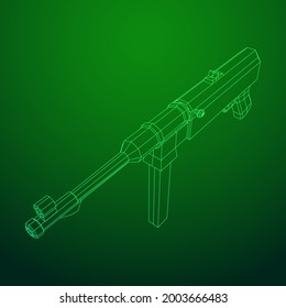 Submaschinengewehr MP 40 Weltkrieg 2 Feuerwaffenpistole. Wireframe Low-Poly-Mesh, Vektorgrafik.
