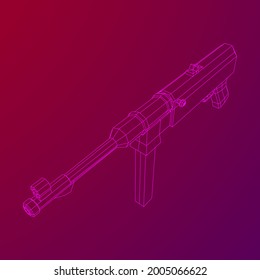 Submachine gun german MP 40 world war 2 firearms pistol. Wireframe low poly mesh vector illustration.