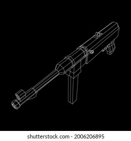 Submachine gun german MP 40 world war 2 firearms pistol. Wireframe low poly mesh vector illustration.